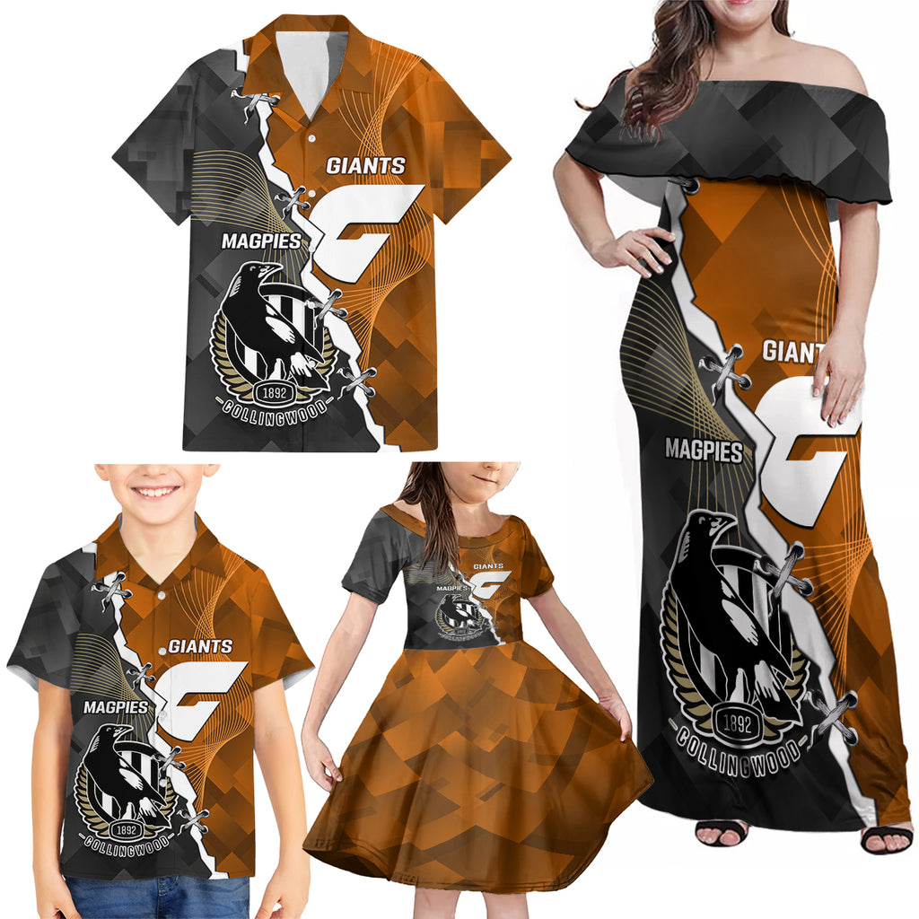 personalised-collingwood-and-giants-football-family-matching-off-shoulder-maxi-dress-and-hawaiian-shirt-2023-together-sporty-style