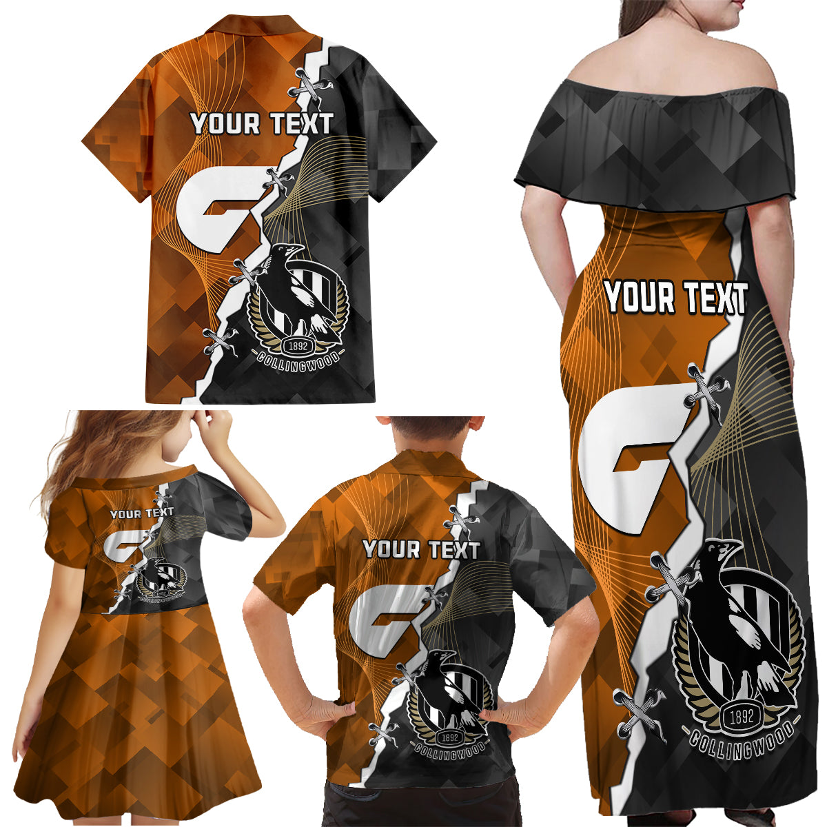 personalised-collingwood-and-giants-football-family-matching-off-shoulder-maxi-dress-and-hawaiian-shirt-2023-together-sporty-style