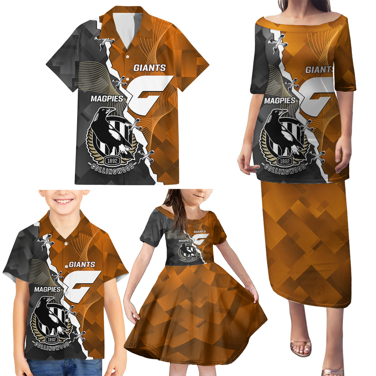 personalised-collingwood-and-giants-football-family-matching-puletasi-dress-and-hawaiian-shirt-2023-together-sporty-style