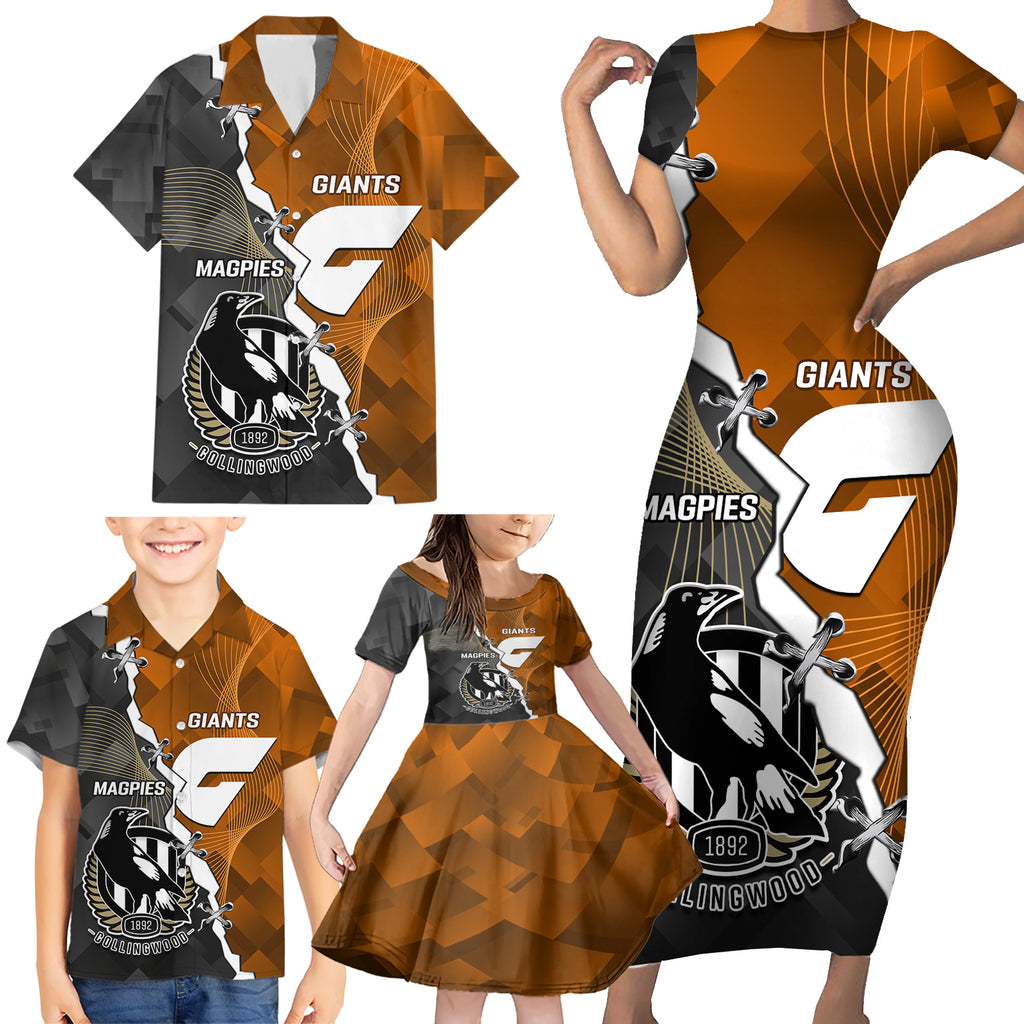 personalised-collingwood-and-giants-football-family-matching-short-sleeve-bodycon-dress-and-hawaiian-shirt-2023-together-sporty-style