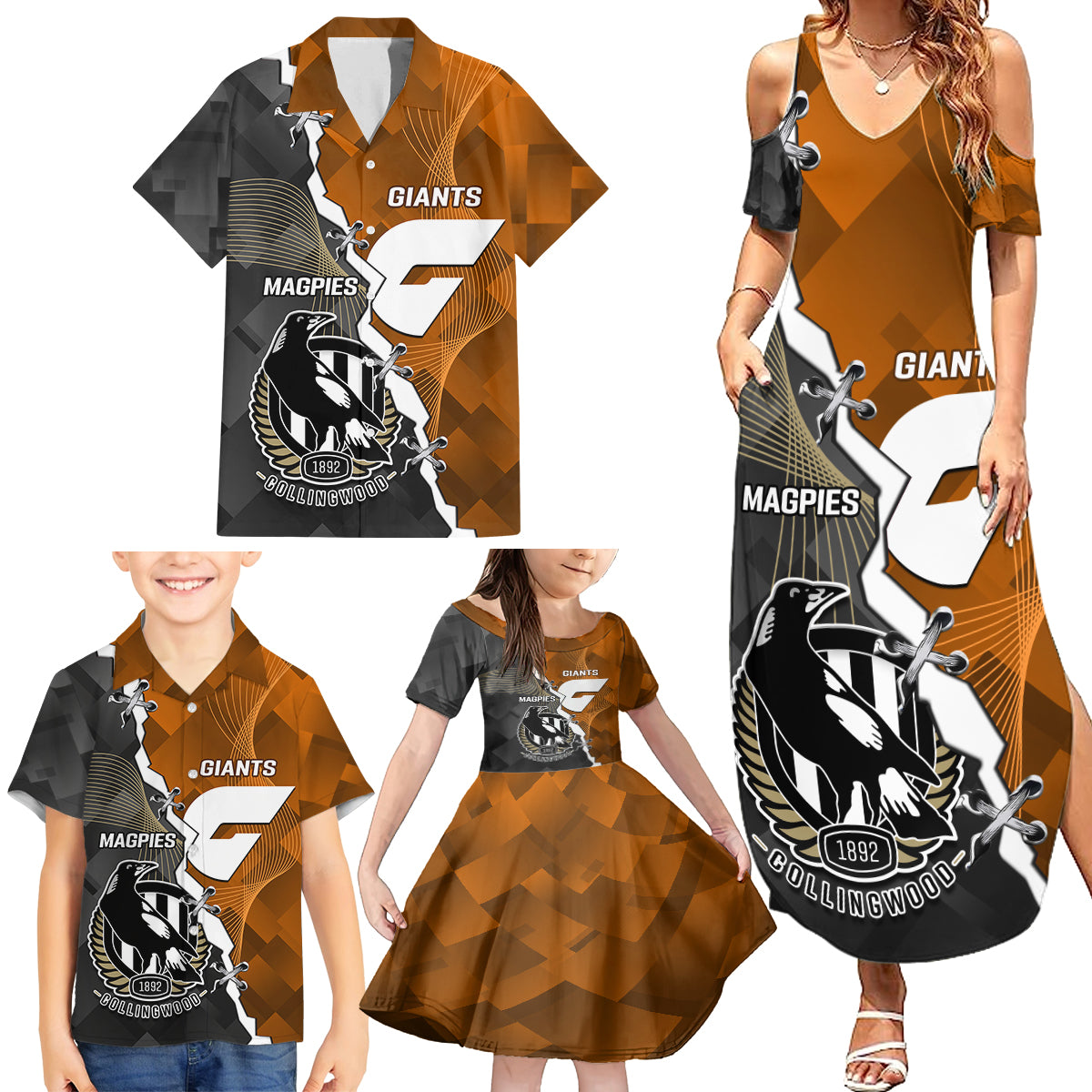 personalised-collingwood-and-giants-football-family-matching-summer-maxi-dress-and-hawaiian-shirt-2023-together-sporty-style