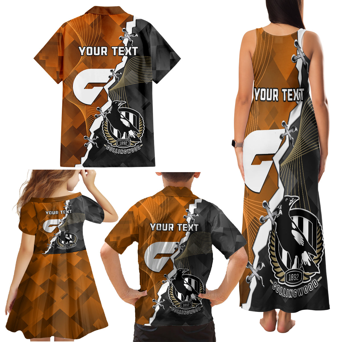 personalised-collingwood-and-giants-football-family-matching-tank-maxi-dress-and-hawaiian-shirt-2023-together-sporty-style