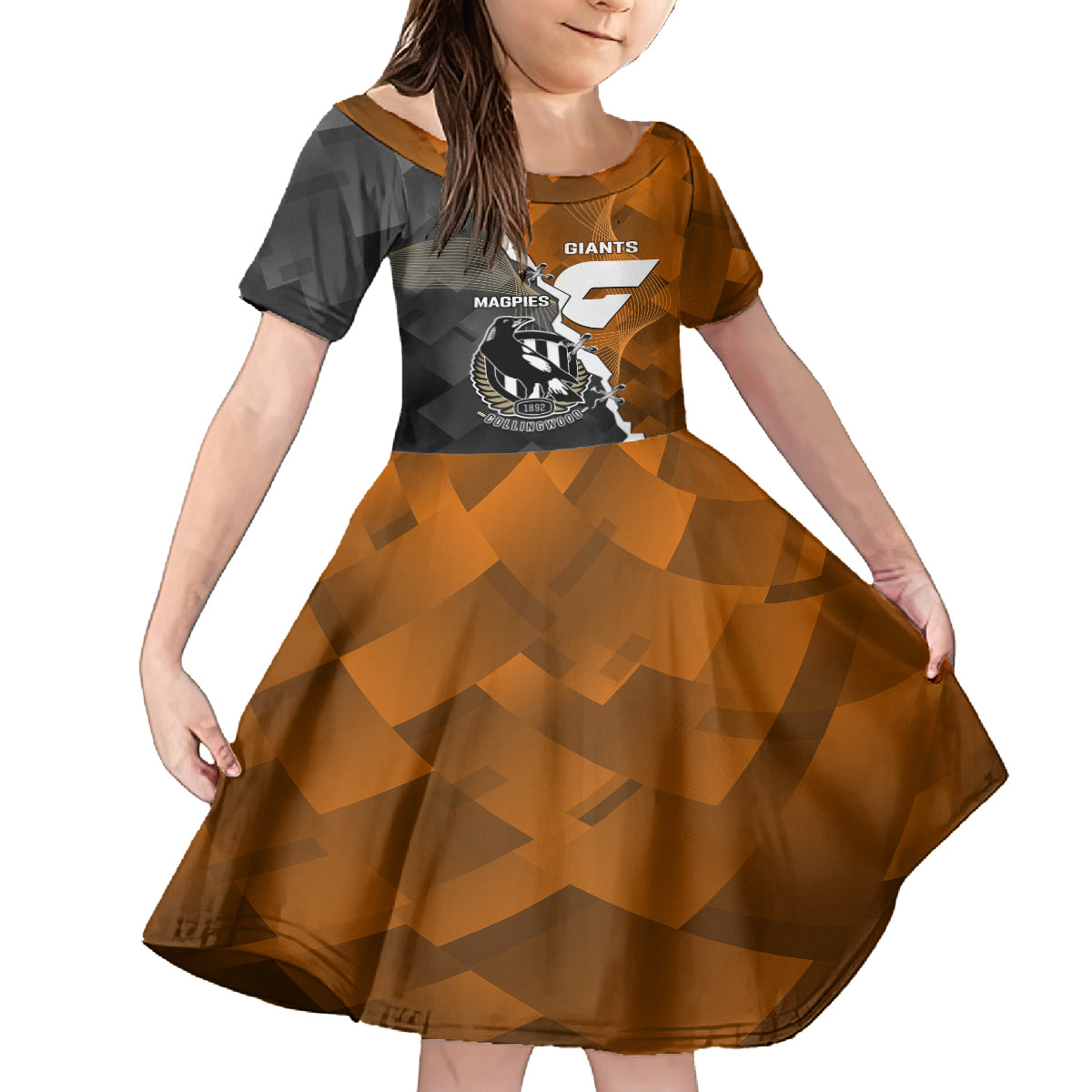 personalised-collingwood-and-giants-football-kid-short-sleeve-dress-2023-together-sporty-style