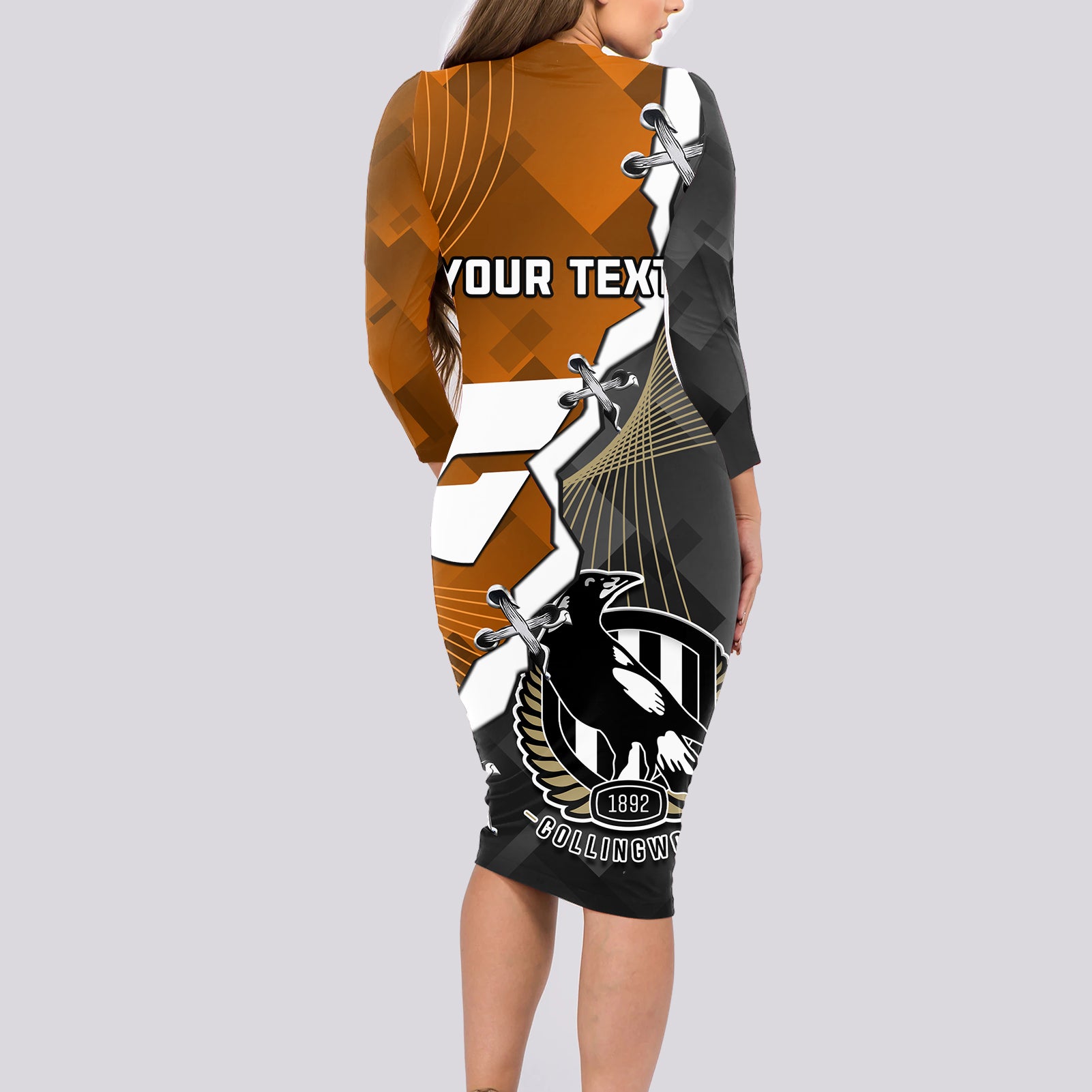 personalised-collingwood-and-giants-football-long-sleeve-bodycon-dress-2023-together-sporty-style