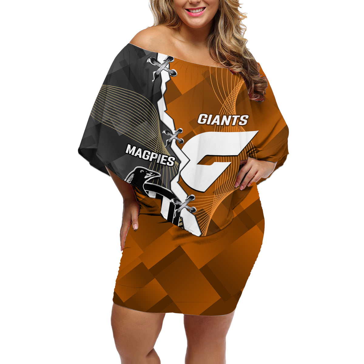 personalised-collingwood-and-giants-football-off-shoulder-short-dress-2023-together-sporty-style