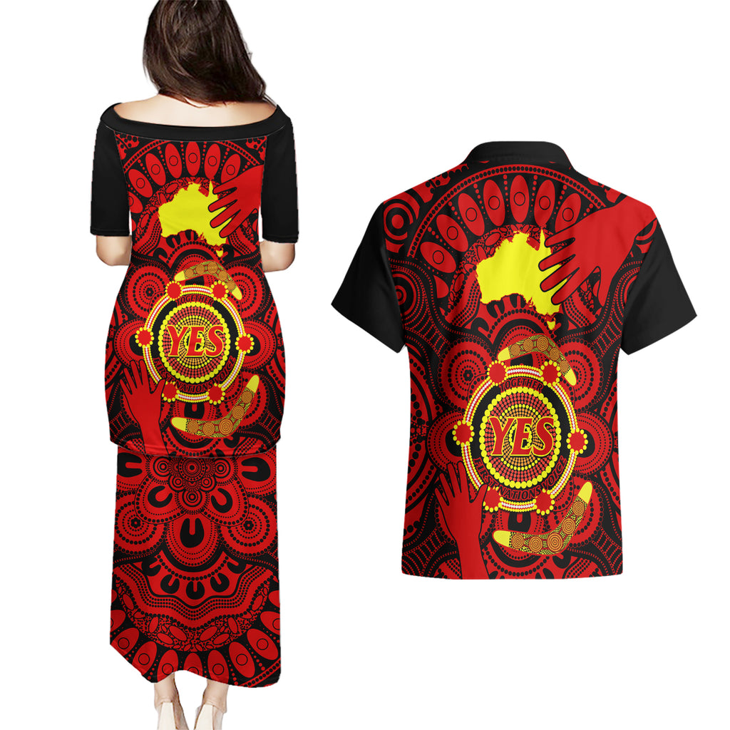 australia-walk-for-yes-couples-matching-puletasi-dress-and-hawaiian-shirt-say-yes-to-australian-indigenous-voice