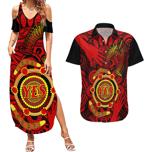 australia-walk-for-yes-couples-matching-summer-maxi-dress-and-hawaiian-shirt-say-yes-to-australian-indigenous-voice