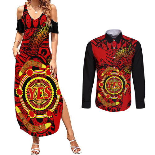 australia-walk-for-yes-couples-matching-summer-maxi-dress-and-long-sleeve-button-shirts-say-yes-to-australian-indigenous-voice