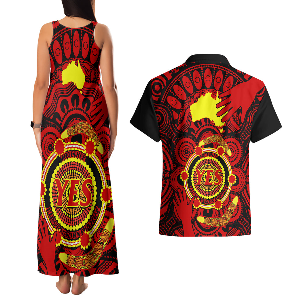 australia-walk-for-yes-couples-matching-tank-maxi-dress-and-hawaiian-shirt-say-yes-to-australian-indigenous-voice
