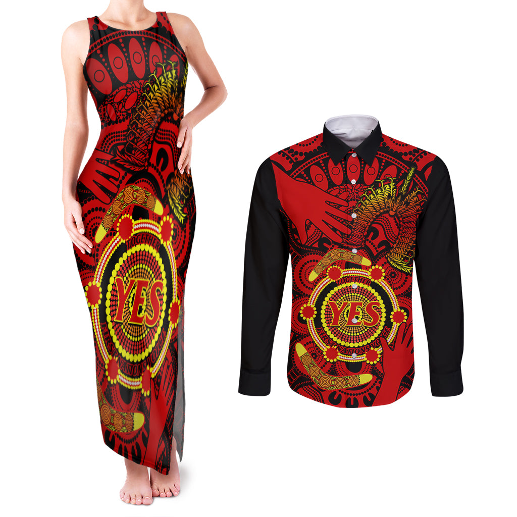 australia-walk-for-yes-couples-matching-tank-maxi-dress-and-long-sleeve-button-shirts-say-yes-to-australian-indigenous-voice