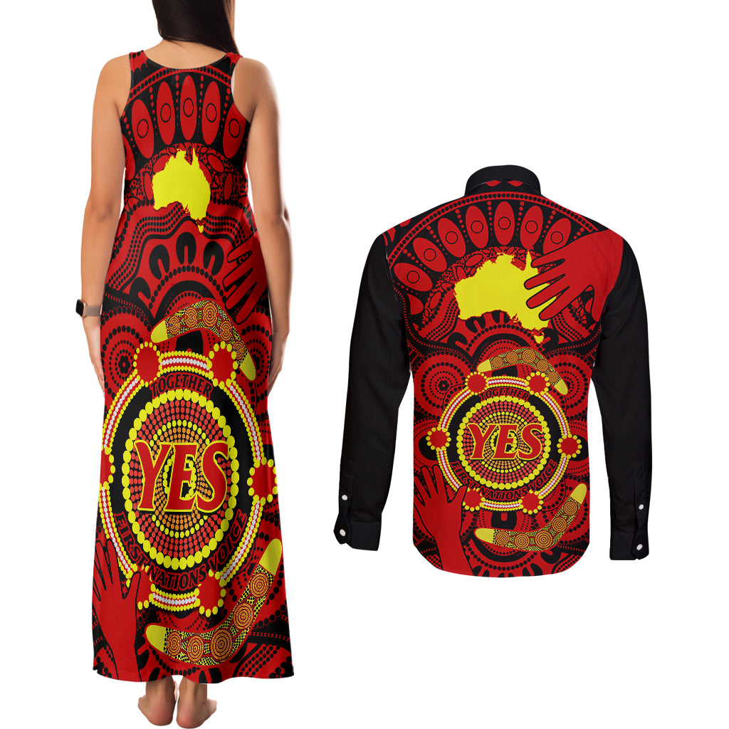 australia-walk-for-yes-couples-matching-tank-maxi-dress-and-long-sleeve-button-shirts-say-yes-to-australian-indigenous-voice