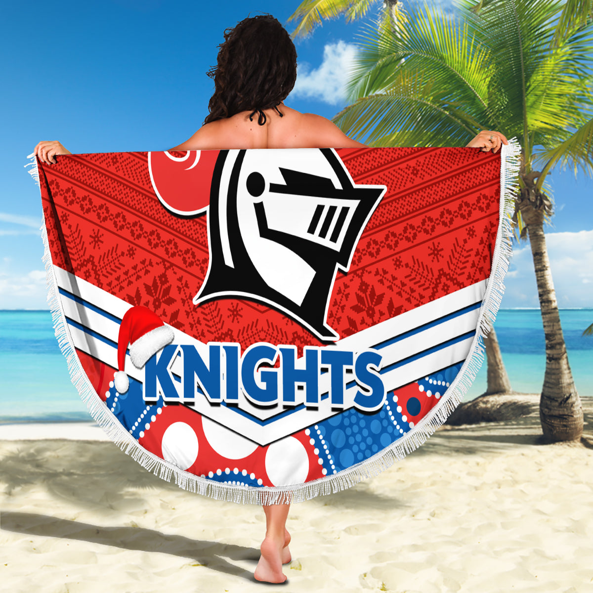 custom-knights-rugby-christmas-beach-blanket-merry-xmas-2023-mix-aboriginal-art