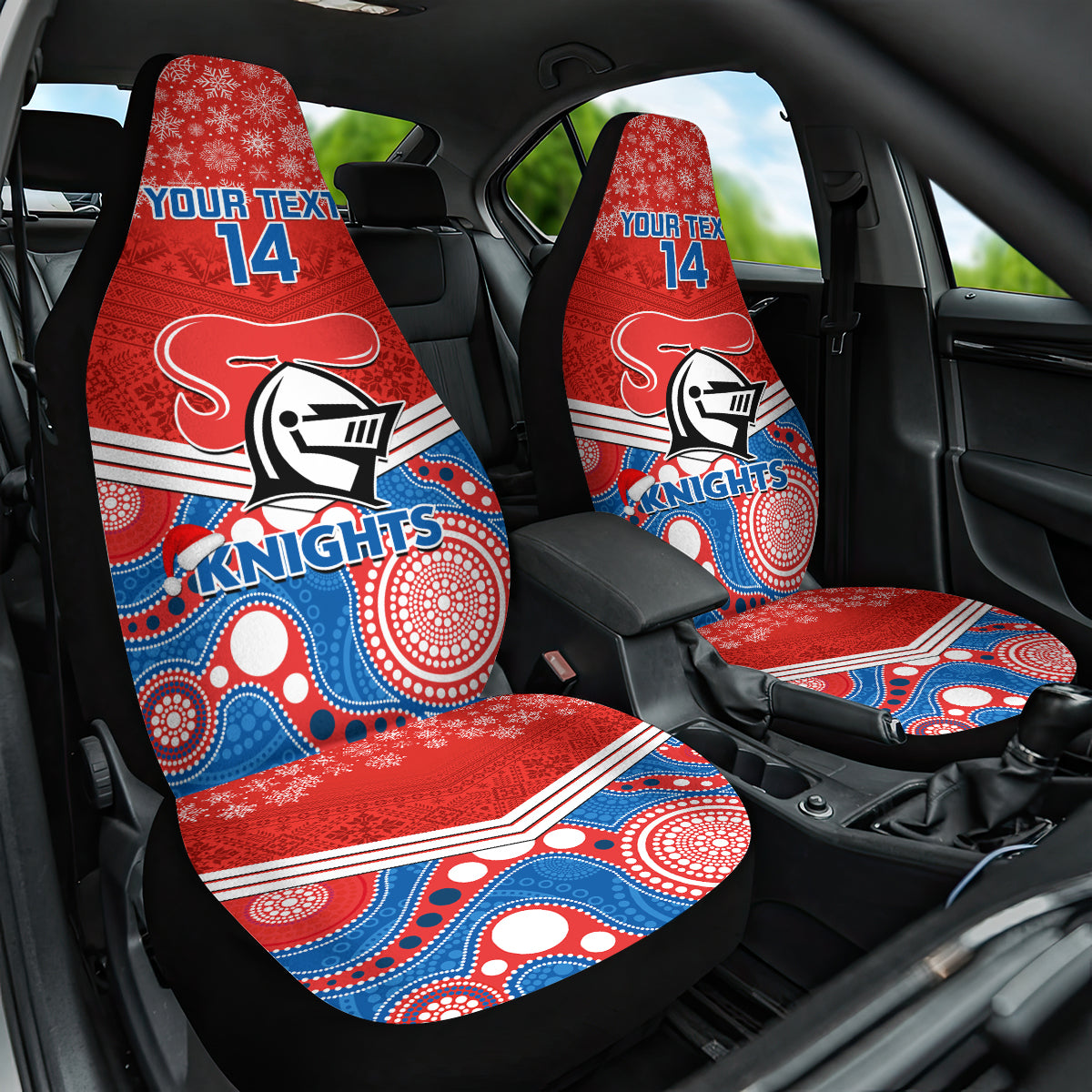custom-knights-rugby-christmas-car-seat-cover-merry-xmas-2023-mix-aboriginal-art