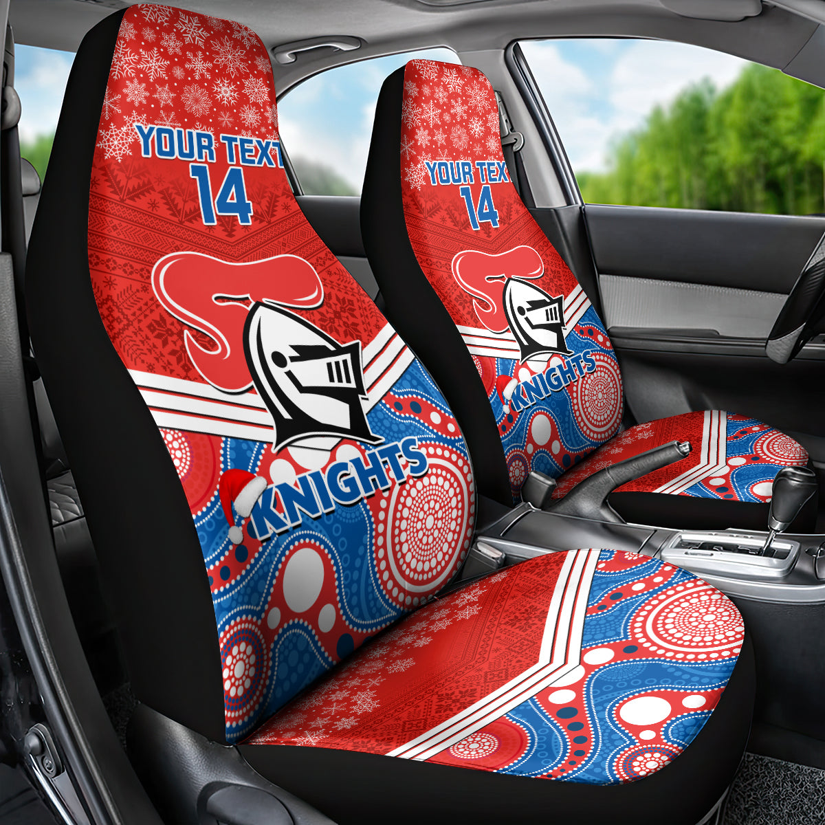 custom-knights-rugby-christmas-car-seat-cover-merry-xmas-2023-mix-aboriginal-art