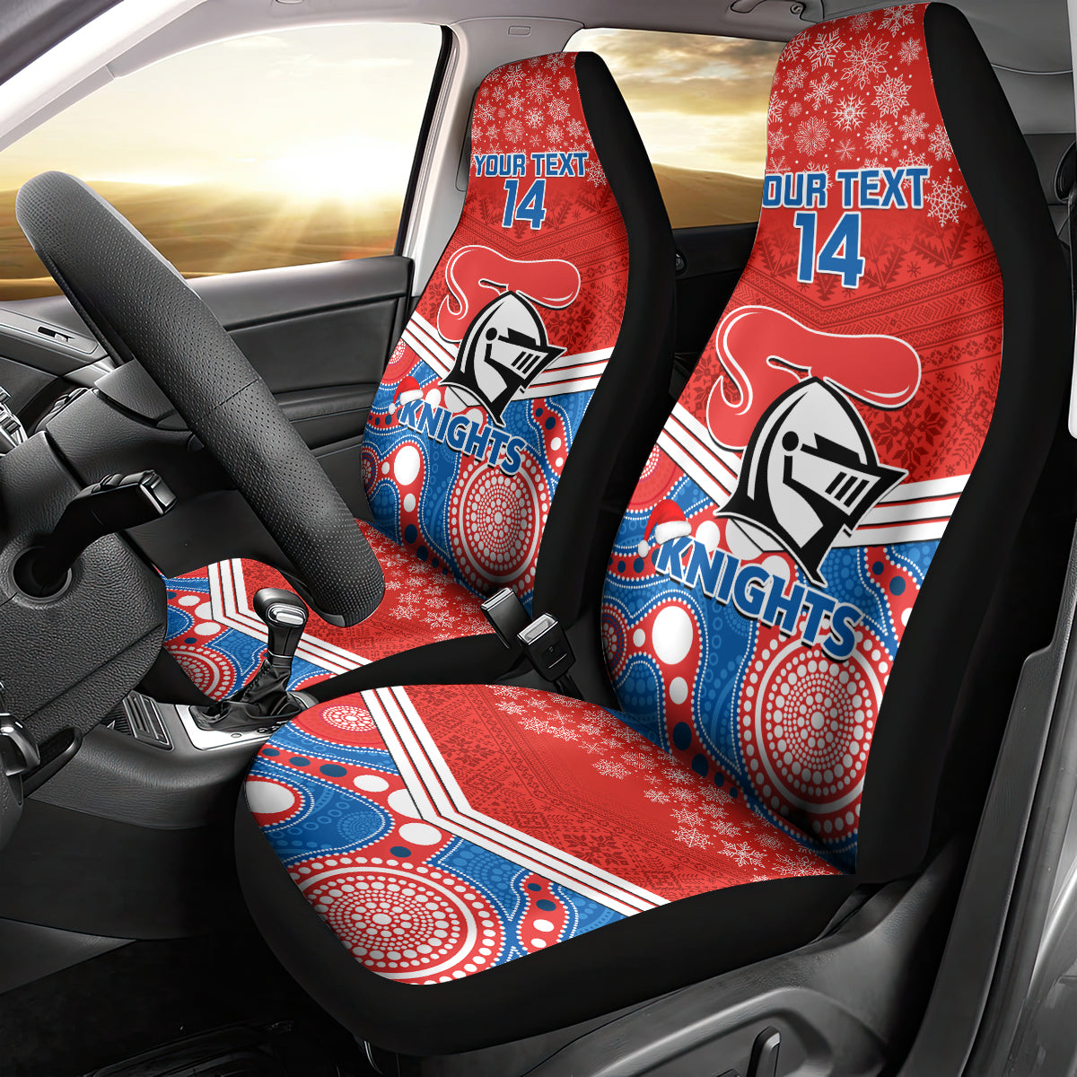 custom-knights-rugby-christmas-car-seat-cover-merry-xmas-2023-mix-aboriginal-art