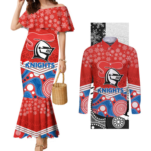 custom-knights-rugby-christmas-couples-matching-mermaid-dress-and-long-sleeve-button-shirt-merry-xmas-2023-mix-aboriginal-art