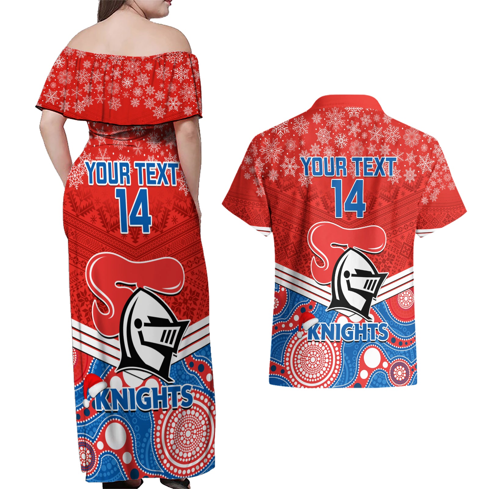 custom-knights-rugby-christmas-couples-matching-off-shoulder-maxi-dress-and-hawaiian-shirt-merry-xmas-2023-mix-aboriginal-art