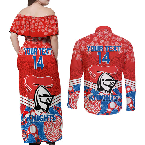 custom-knights-rugby-christmas-couples-matching-off-shoulder-maxi-dress-and-long-sleeve-button-shirt-merry-xmas-2023-mix-aboriginal-art