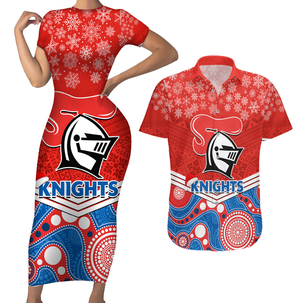 custom-knights-rugby-christmas-couples-matching-short-sleeve-bodycon-dress-and-hawaiian-shirt-merry-xmas-2023-mix-aboriginal-art