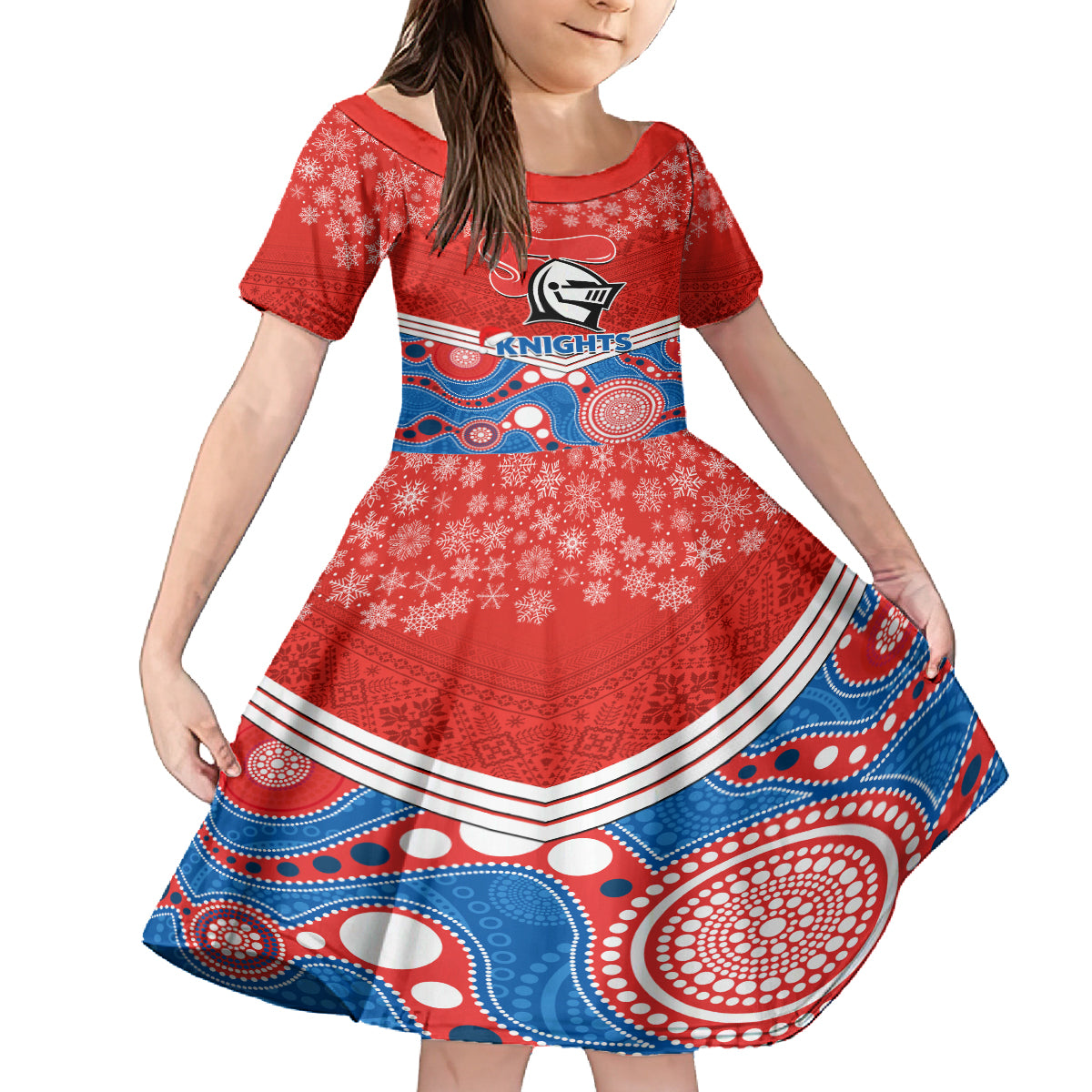 custom-knights-rugby-christmas-kid-short-sleeve-dress-merry-xmas-2023-mix-aboriginal-art