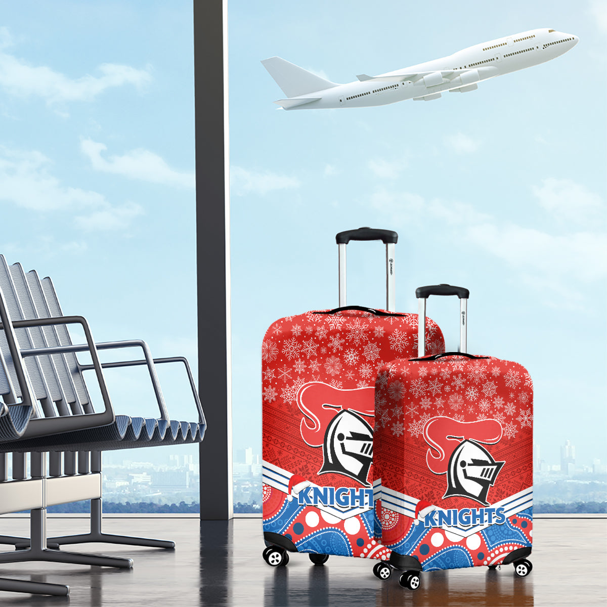custom-knights-rugby-christmas-luggage-cover-merry-xmas-2023-mix-aboriginal-art