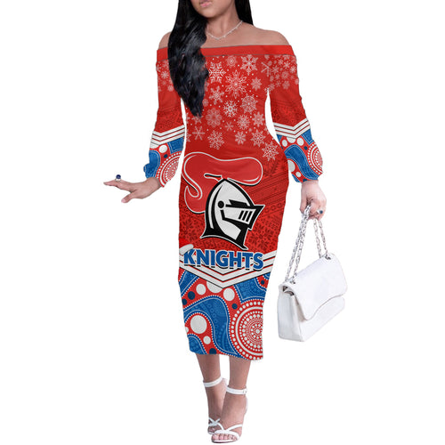 custom-knights-rugby-christmas-off-the-shoulder-long-sleeve-dress-merry-xmas-2023-mix-aboriginal-art