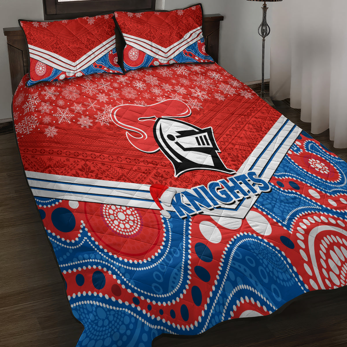 custom-knights-rugby-christmas-quilt-bed-set-merry-xmas-2023-mix-aboriginal-art