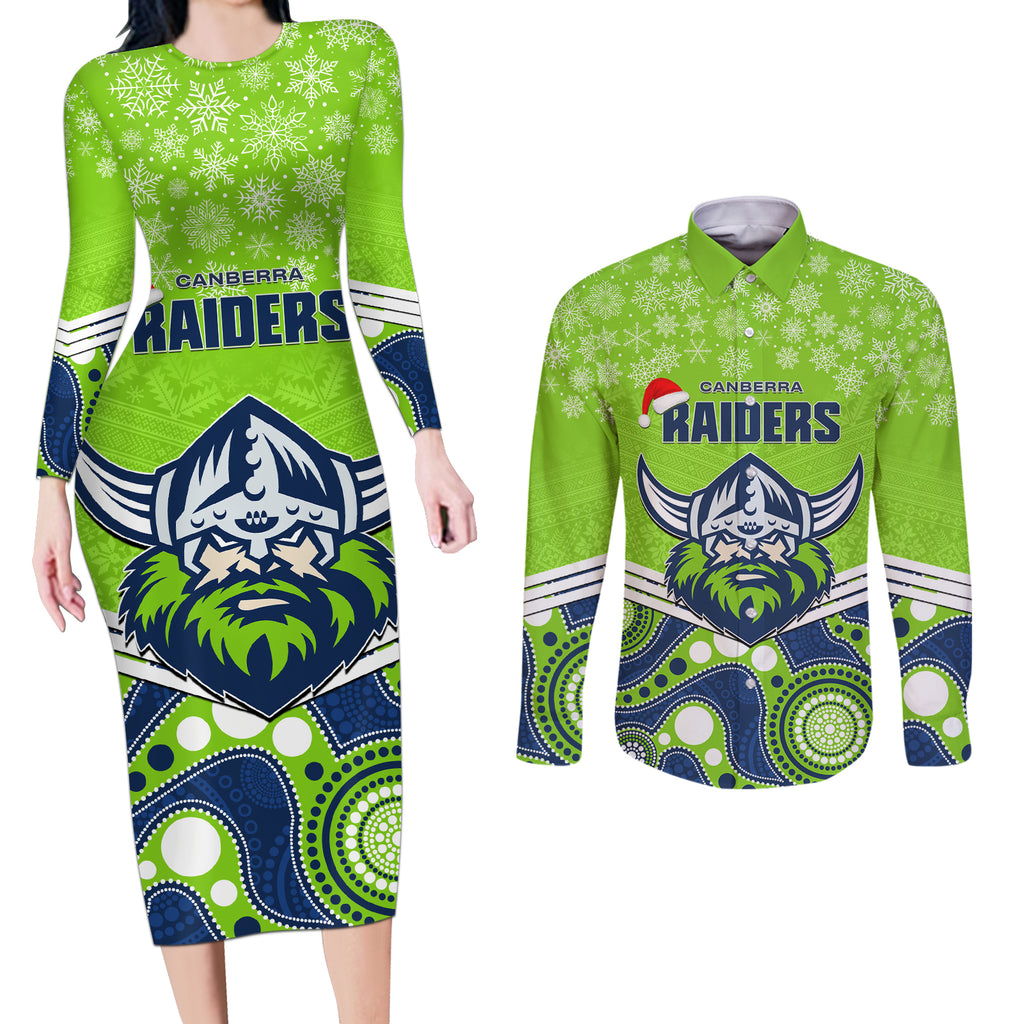 custom-raiders-rugby-christmas-couples-matching-long-sleeve-bodycon-dress-and-long-sleeve-button-shirt-merry-xmas-2023-mix-aboriginal-art