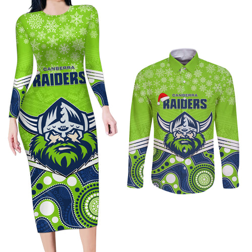 custom-raiders-rugby-christmas-couples-matching-long-sleeve-bodycon-dress-and-long-sleeve-button-shirt-merry-xmas-2023-mix-aboriginal-art