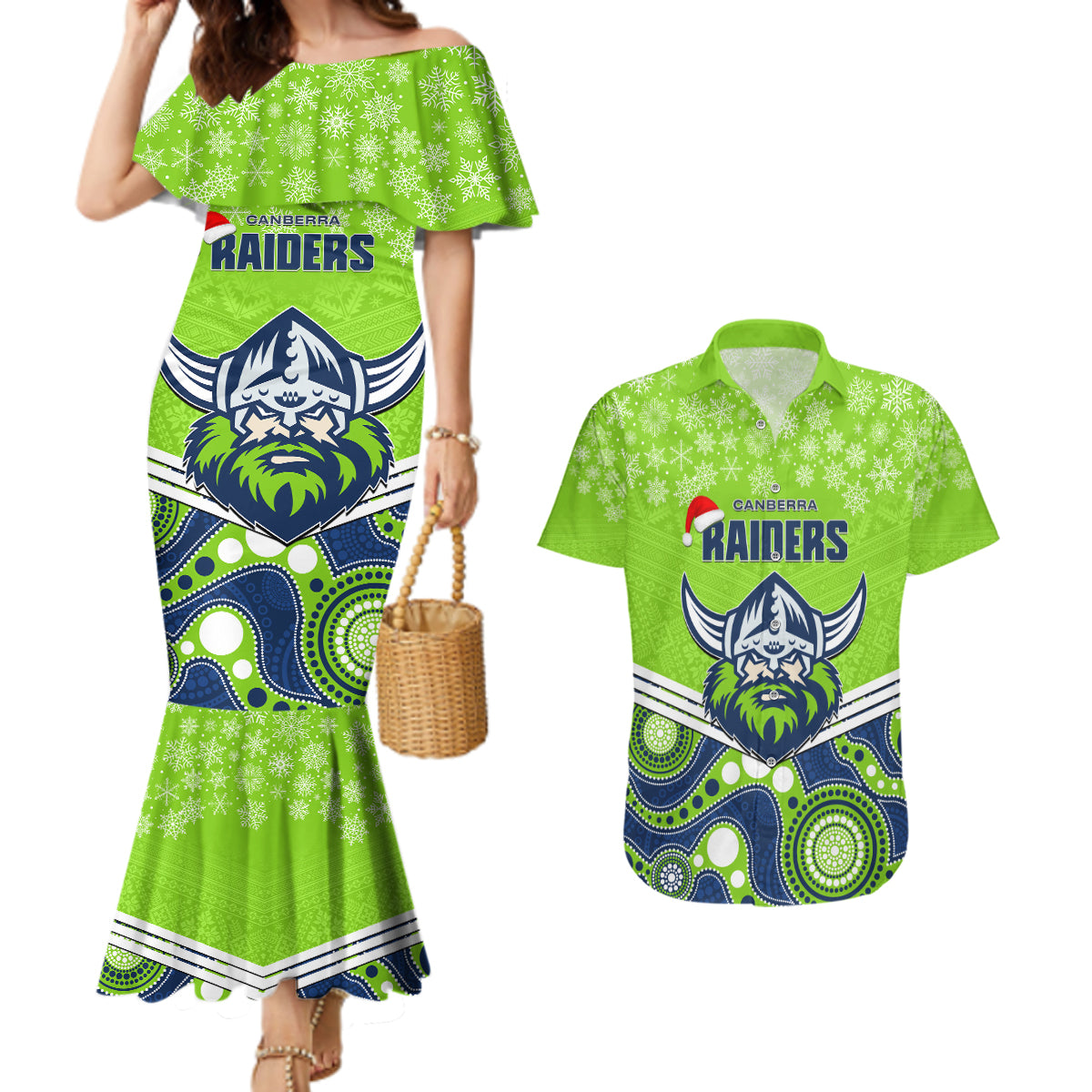 custom-raiders-rugby-christmas-couples-matching-mermaid-dress-and-hawaiian-shirt-merry-xmas-2023-mix-aboriginal-art