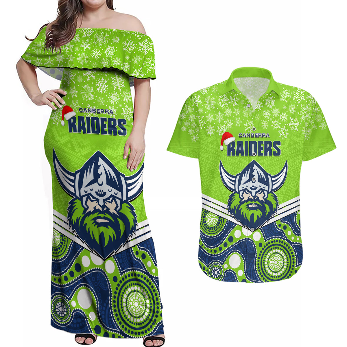 custom-raiders-rugby-christmas-couples-matching-off-shoulder-maxi-dress-and-hawaiian-shirt-merry-xmas-2023-mix-aboriginal-art