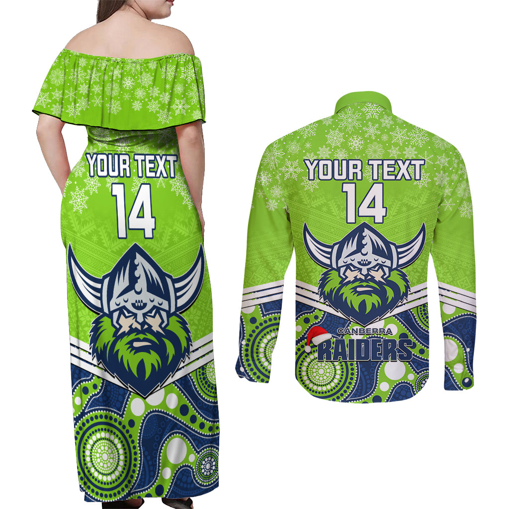 custom-raiders-rugby-christmas-couples-matching-off-shoulder-maxi-dress-and-long-sleeve-button-shirt-merry-xmas-2023-mix-aboriginal-art