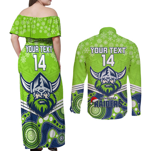 custom-raiders-rugby-christmas-couples-matching-off-shoulder-maxi-dress-and-long-sleeve-button-shirt-merry-xmas-2023-mix-aboriginal-art