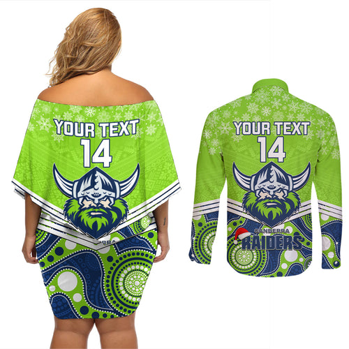 custom-raiders-rugby-christmas-couples-matching-off-shoulder-short-dress-and-long-sleeve-button-shirt-merry-xmas-2023-mix-aboriginal-art