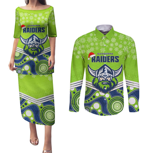 custom-raiders-rugby-christmas-couples-matching-puletasi-dress-and-long-sleeve-button-shirt-merry-xmas-2023-mix-aboriginal-art