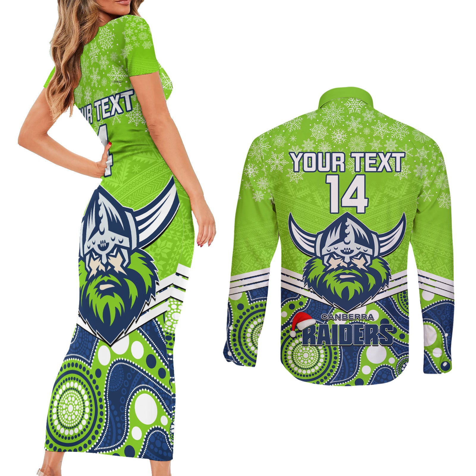 custom-raiders-rugby-christmas-couples-matching-short-sleeve-bodycon-dress-and-long-sleeve-button-shirt-merry-xmas-2023-mix-aboriginal-art
