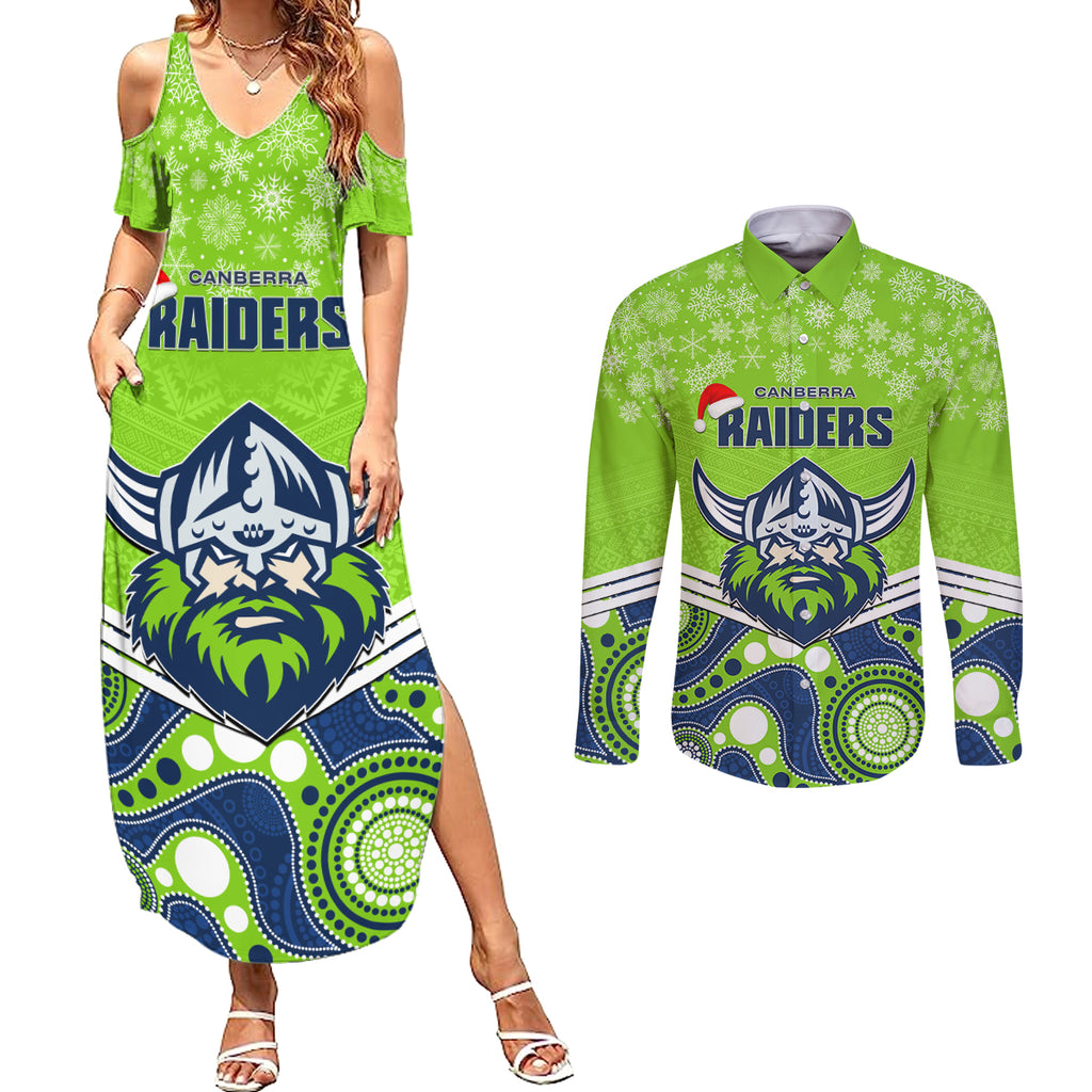 custom-raiders-rugby-christmas-couples-matching-summer-maxi-dress-and-long-sleeve-button-shirt-merry-xmas-2023-mix-aboriginal-art