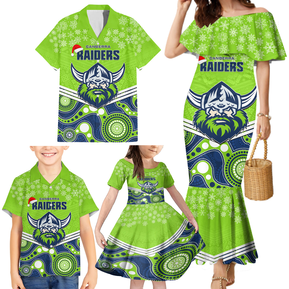 custom-raiders-rugby-christmas-family-matching-mermaid-dress-and-hawaiian-shirt-merry-xmas-2023-mix-aboriginal-art