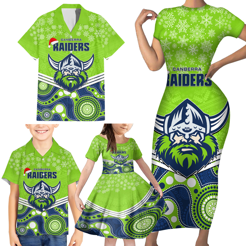custom-raiders-rugby-christmas-family-matching-short-sleeve-bodycon-dress-and-hawaiian-shirt-merry-xmas-2023-mix-aboriginal-art