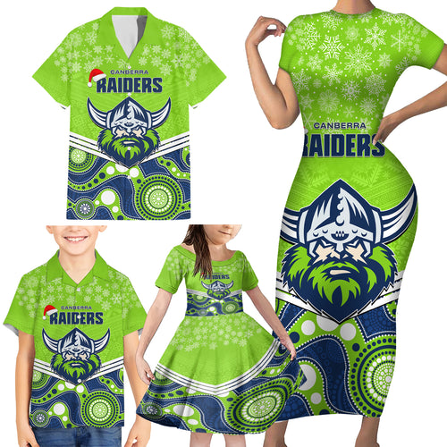 custom-raiders-rugby-christmas-family-matching-short-sleeve-bodycon-dress-and-hawaiian-shirt-merry-xmas-2023-mix-aboriginal-art