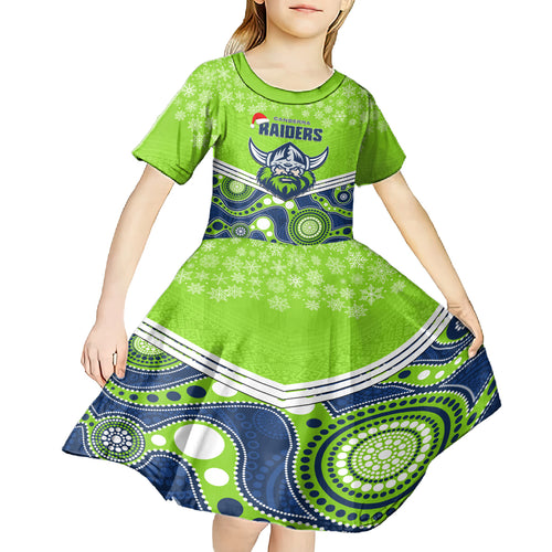 custom-raiders-rugby-christmas-kid-short-sleeve-dress-merry-xmas-2023-mix-aboriginal-art