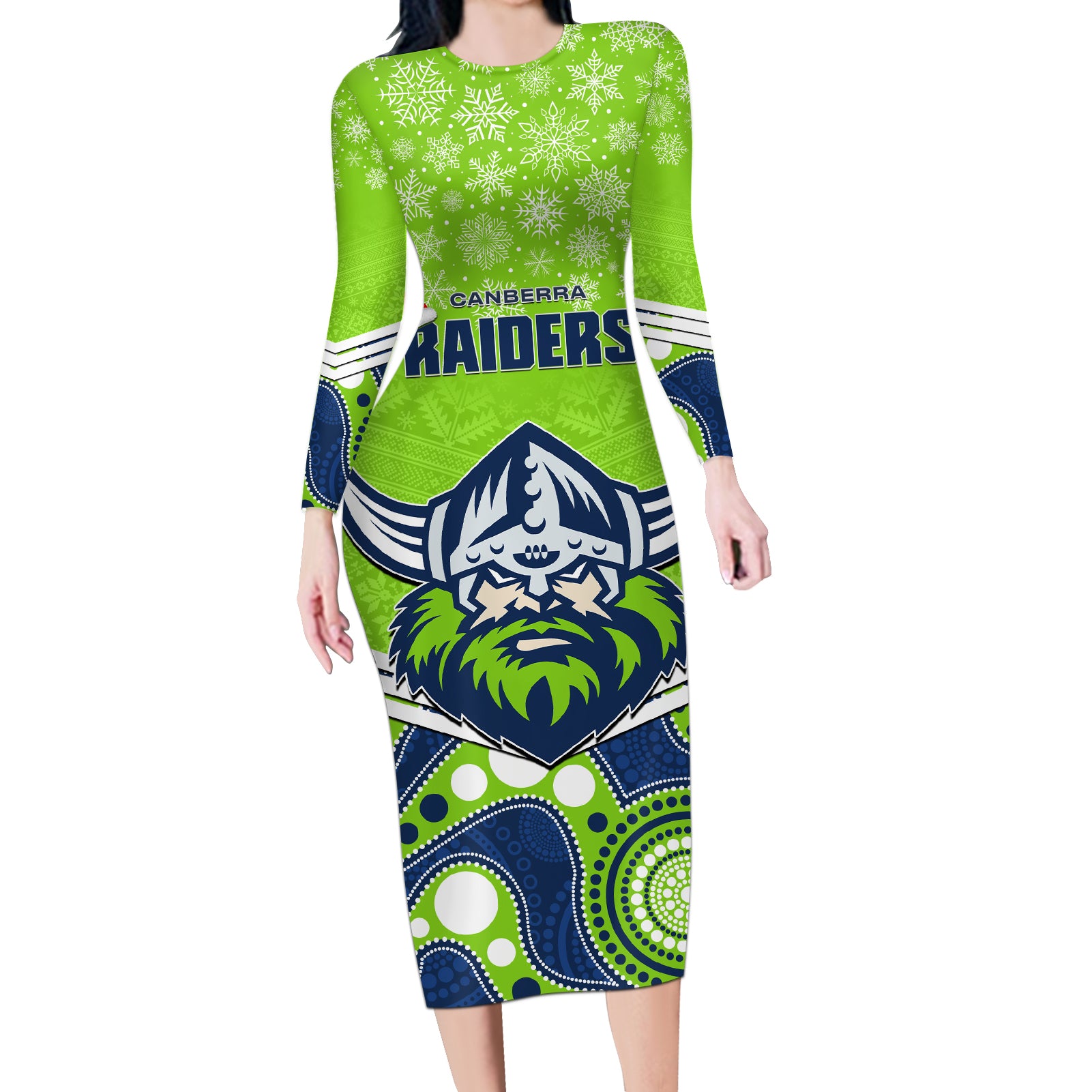 custom-raiders-rugby-christmas-long-sleeve-bodycon-dress-merry-xmas-2023-mix-aboriginal-art