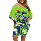 custom-raiders-rugby-christmas-off-shoulder-short-dress-merry-xmas-2023-mix-aboriginal-art
