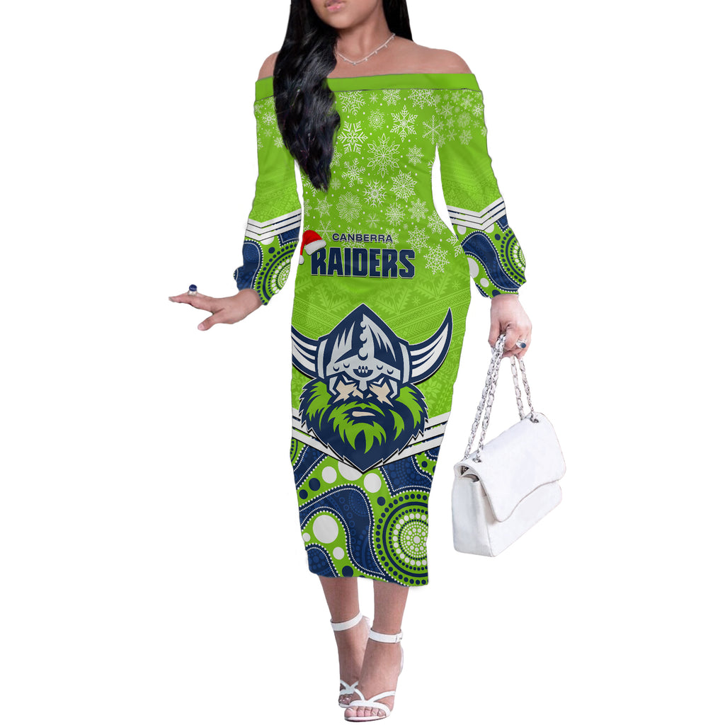 custom-raiders-rugby-christmas-off-the-shoulder-long-sleeve-dress-merry-xmas-2023-mix-aboriginal-art