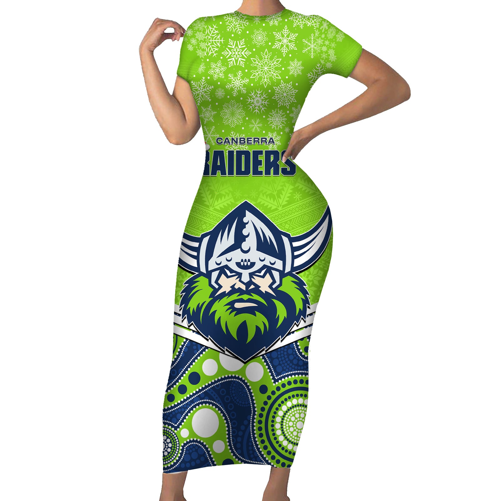 custom-raiders-rugby-christmas-short-sleeve-bodycon-dress-merry-xmas-2023-mix-aboriginal-art