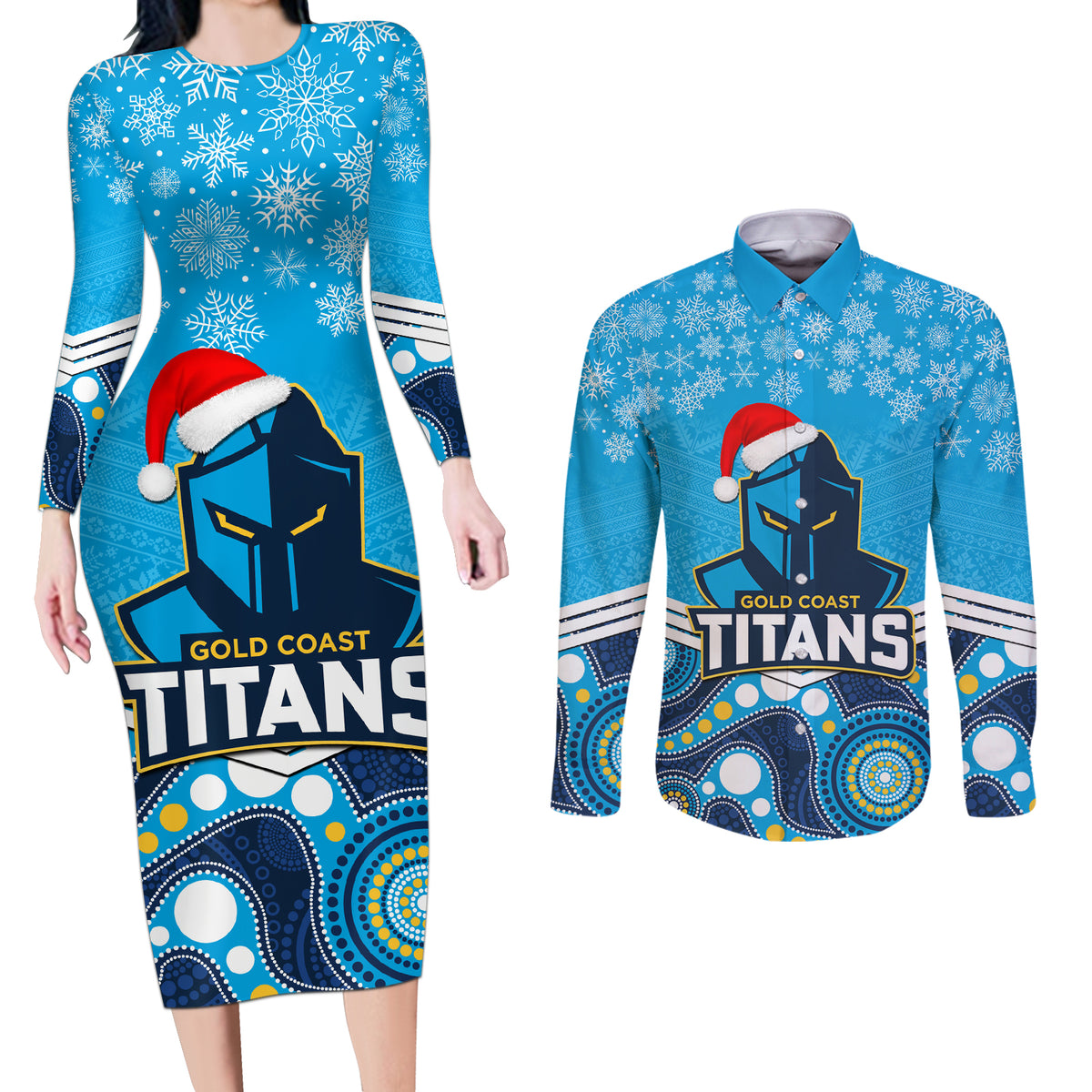 custom-titans-rugby-christmas-couples-matching-long-sleeve-bodycon-dress-and-long-sleeve-button-shirt-merry-xmas-2023-mix-aboriginal-art