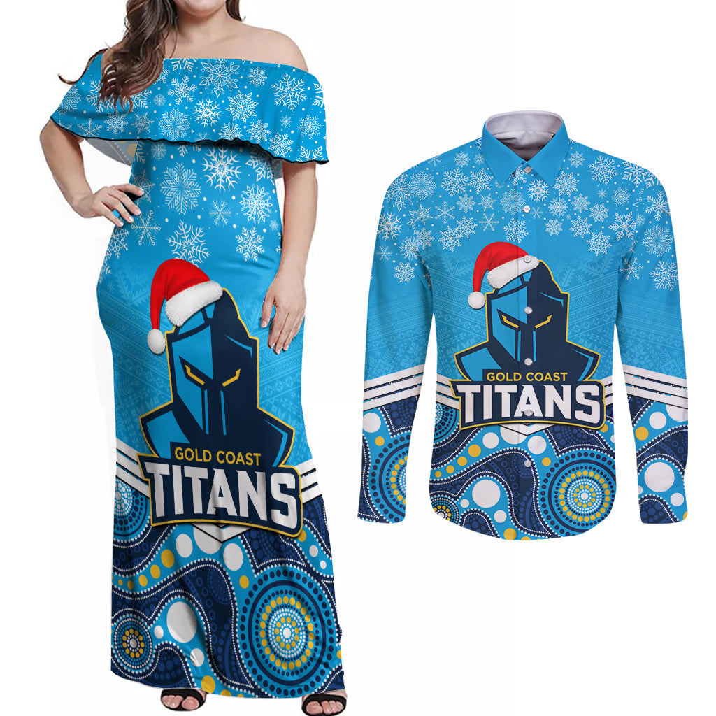 custom-titans-rugby-christmas-couples-matching-off-shoulder-maxi-dress-and-long-sleeve-button-shirt-merry-xmas-2023-mix-aboriginal-art