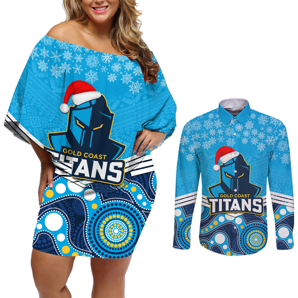 custom-titans-rugby-christmas-couples-matching-off-shoulder-short-dress-and-long-sleeve-button-shirt-merry-xmas-2023-mix-aboriginal-art