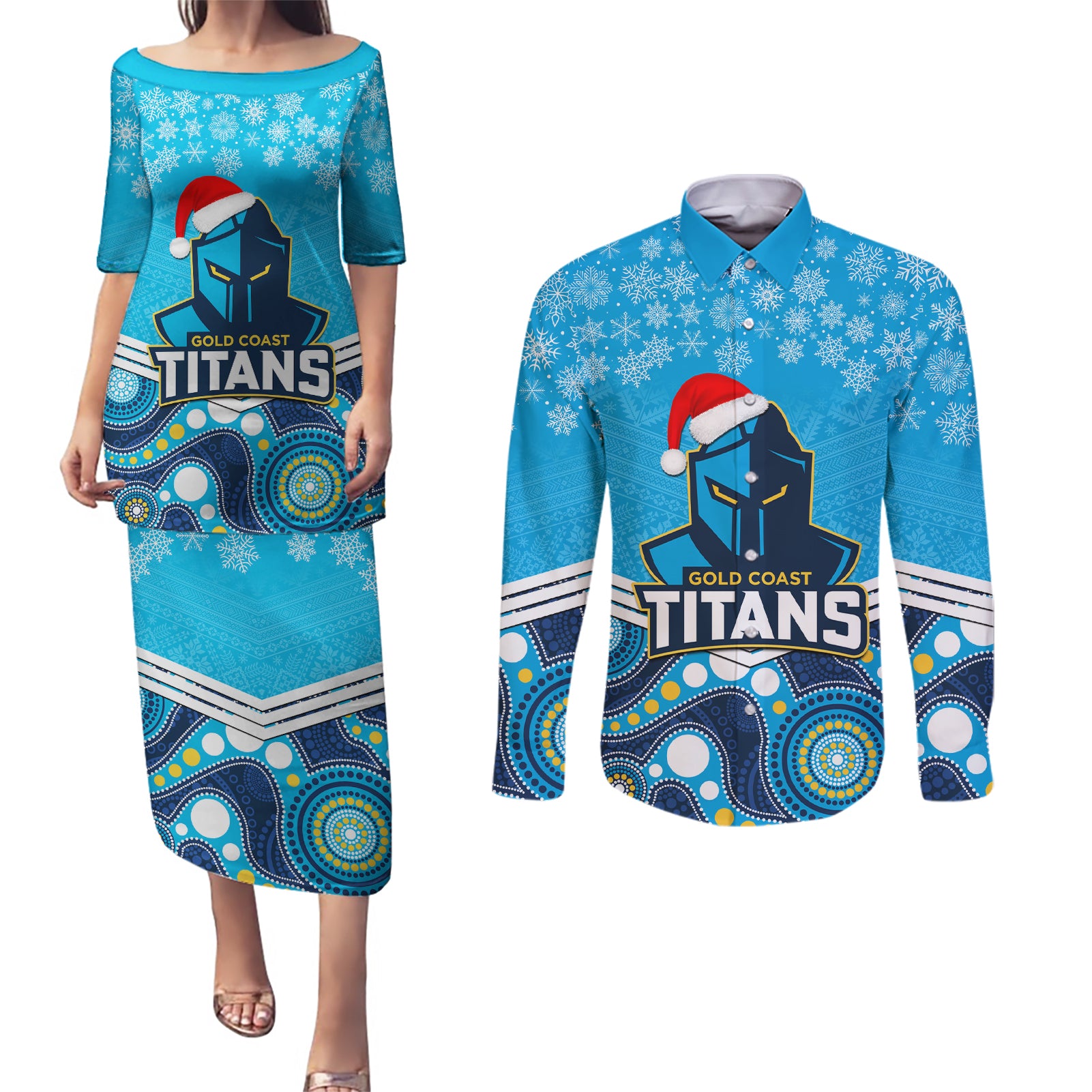 custom-titans-rugby-christmas-couples-matching-puletasi-dress-and-long-sleeve-button-shirt-merry-xmas-2023-mix-aboriginal-art