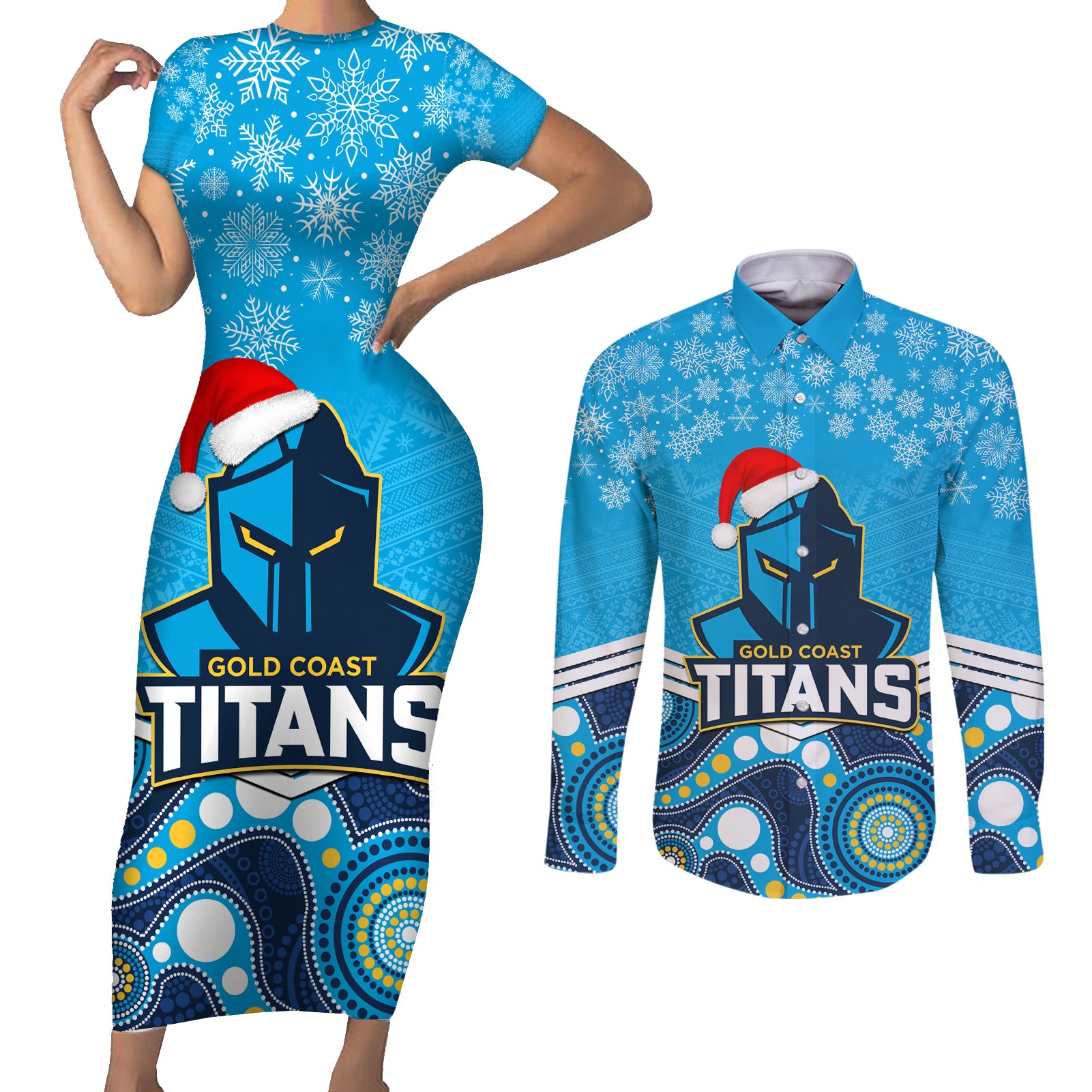 custom-titans-rugby-christmas-couples-matching-short-sleeve-bodycon-dress-and-long-sleeve-button-shirt-merry-xmas-2023-mix-aboriginal-art